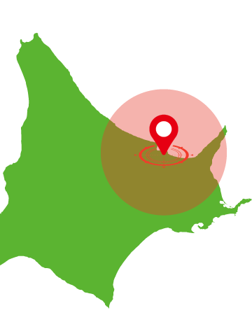 北海道地図(網走市を中心に範囲を示す)