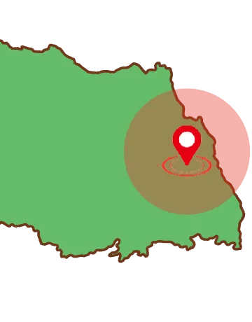 埼玉県地図(春日部市を中心に範囲を示す)