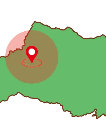 埼玉県地図(川越市を中心に範囲を示す)