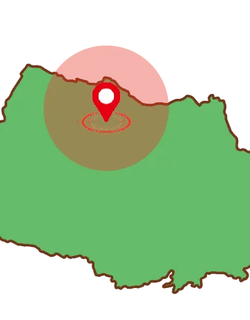 埼玉県地図(熊谷市を中心に範囲を示す)