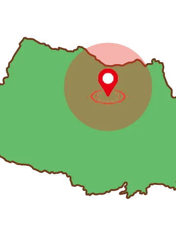 埼玉県地図(さいたま市を中心に範囲を示す)