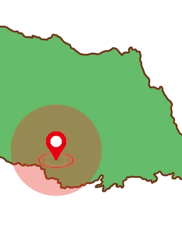 埼玉県地図(所沢市を中心に範囲を示す)