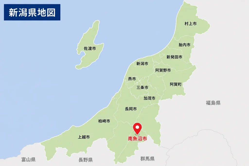 南魚沼市を示す新潟県地図